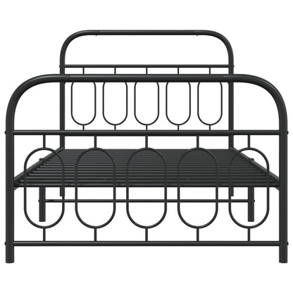 Metal Bed Frame with Headboard and Footboard Black 107x203 cm