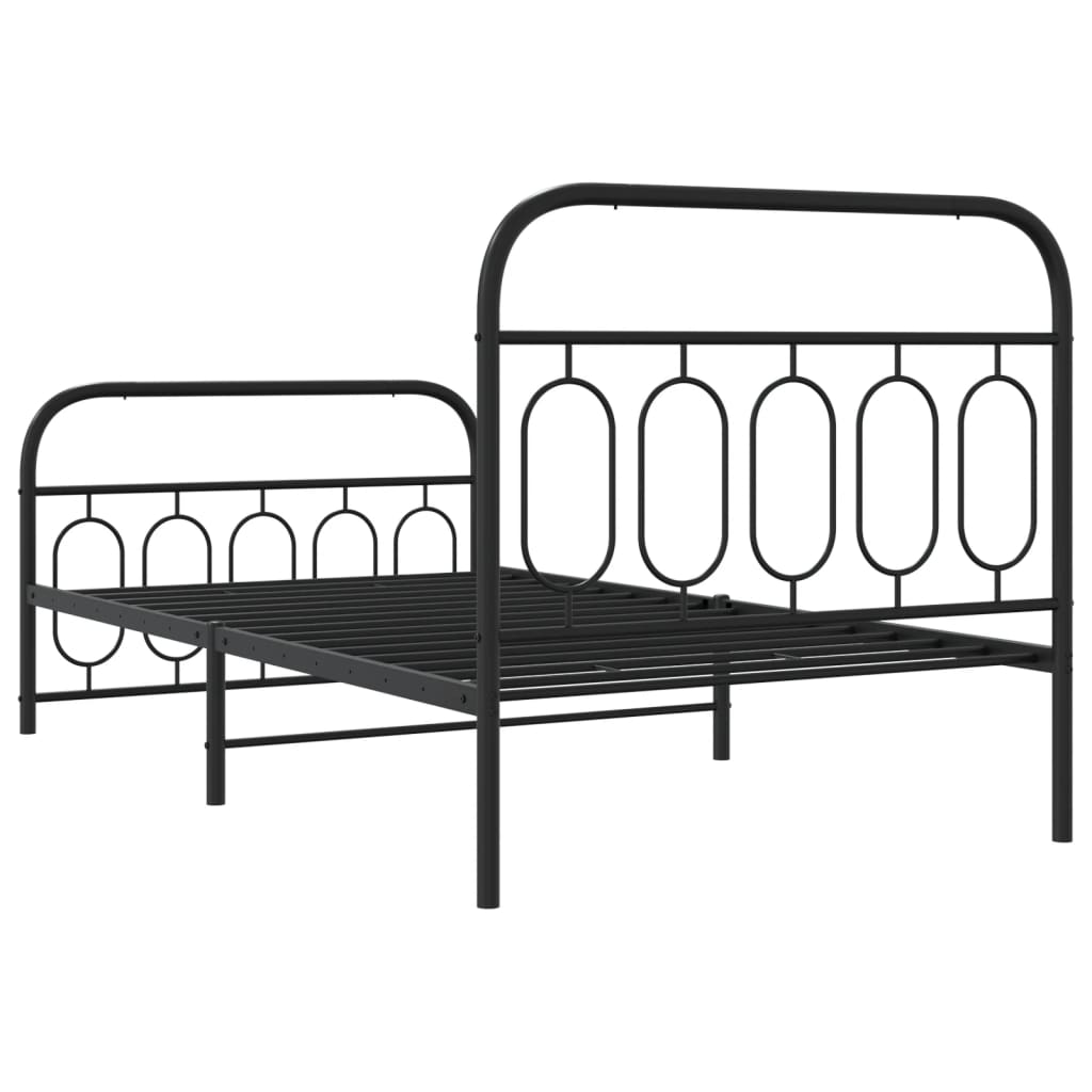 Metal Bed Frame with Headboard and Footboard Black 107x203 cm