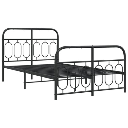 Metal Bed Frame with Headboard and Footboard Black 120x200 cm