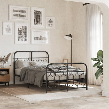 Metal Bed Frame with Headboard and Footboard Black 120x200 cm