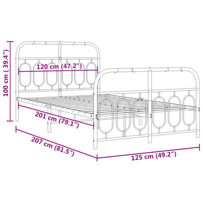 Metal Bed Frame with Headboard and Footboard Black 120x200 cm