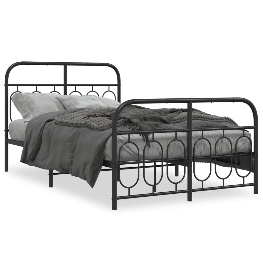 Metal Bed Frame with Headboard and Footboard Black 120x200 cm