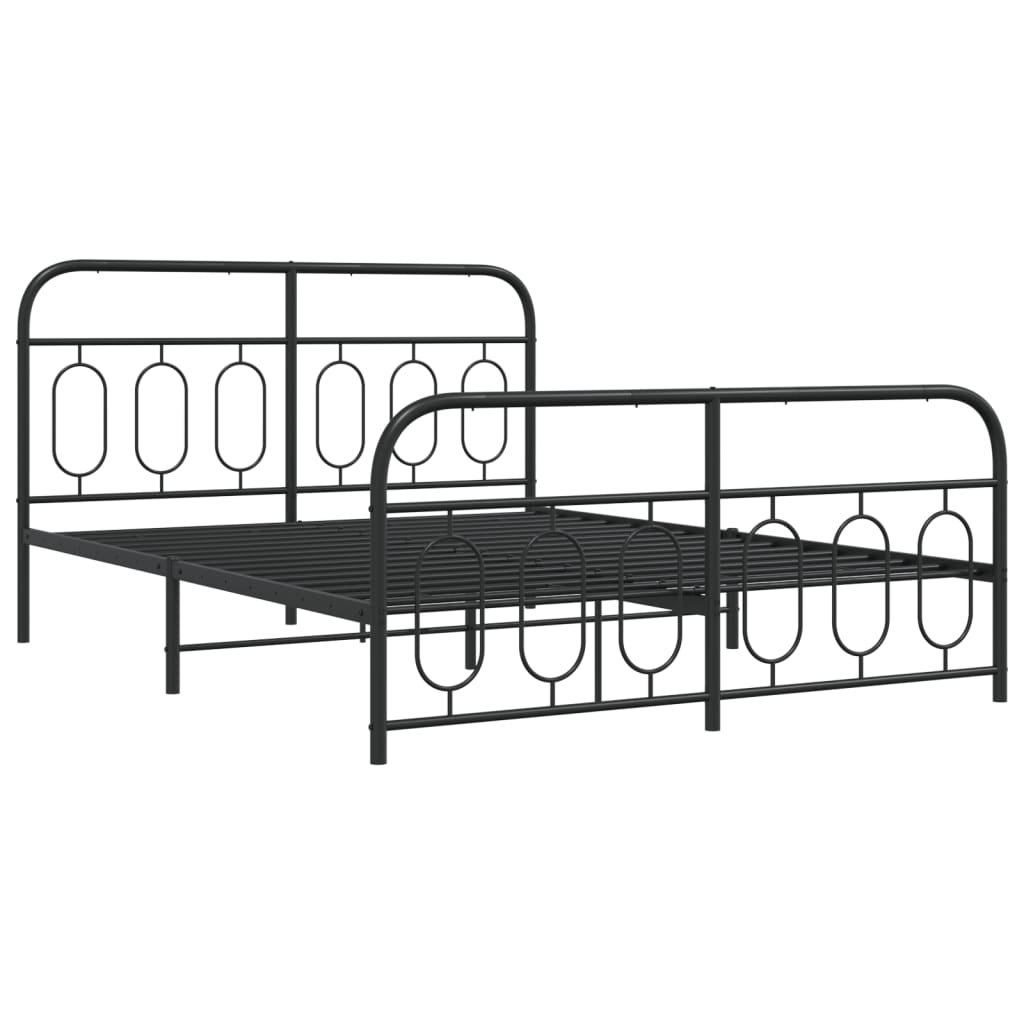 Metal Bed Frame with Headboard and Footboard Black 135x190 cm Double