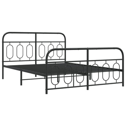 Metal Bed Frame with Headboard and Footboard Black 135x190 cm Double