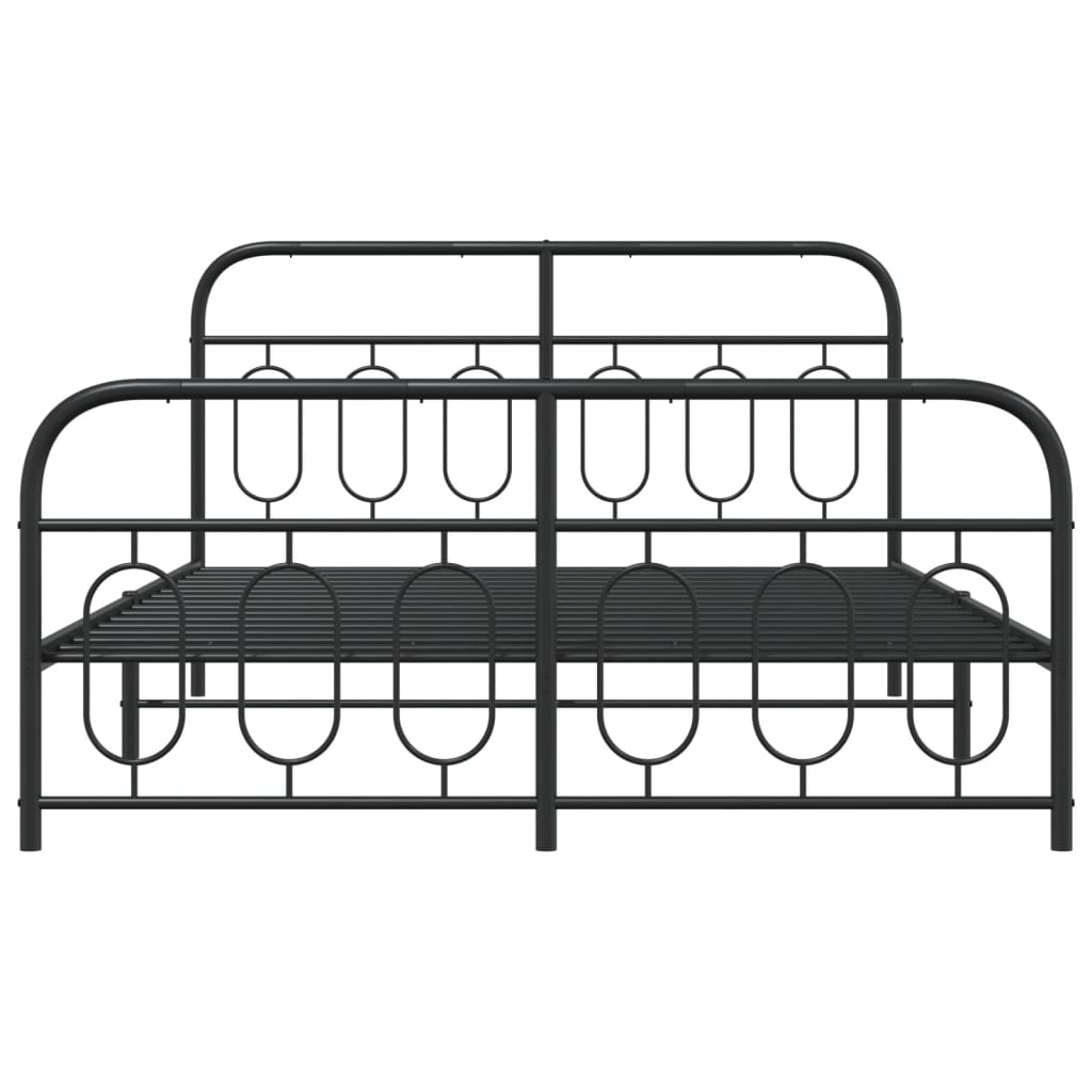 Metal Bed Frame with Headboard and Footboard Black 135x190 cm Double