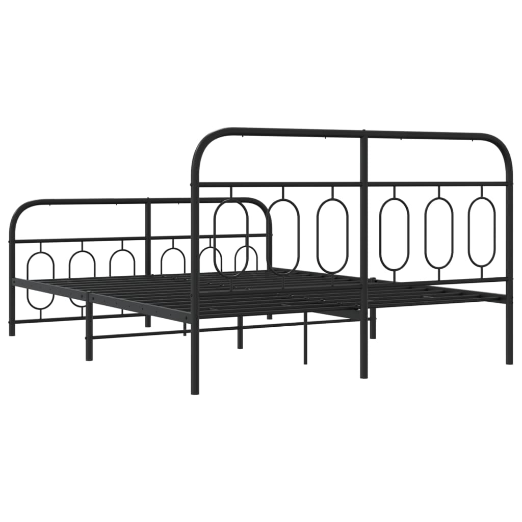 Metal Bed Frame with Headboard and Footboard Black 135x190 cm Double