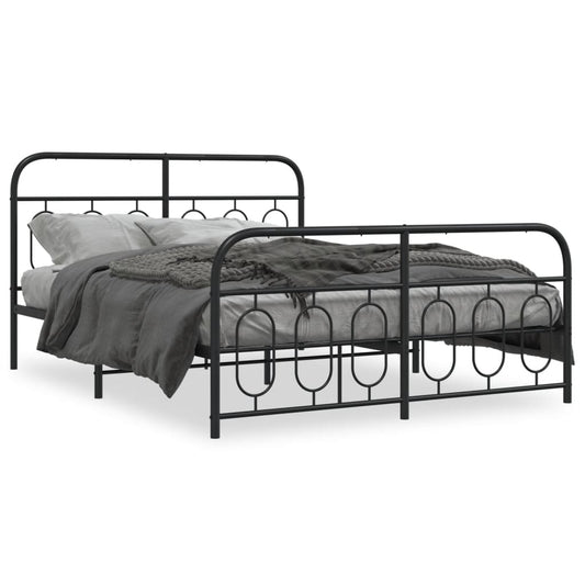 Metal Bed Frame with Headboard and Footboard Black 135x190 cm Double