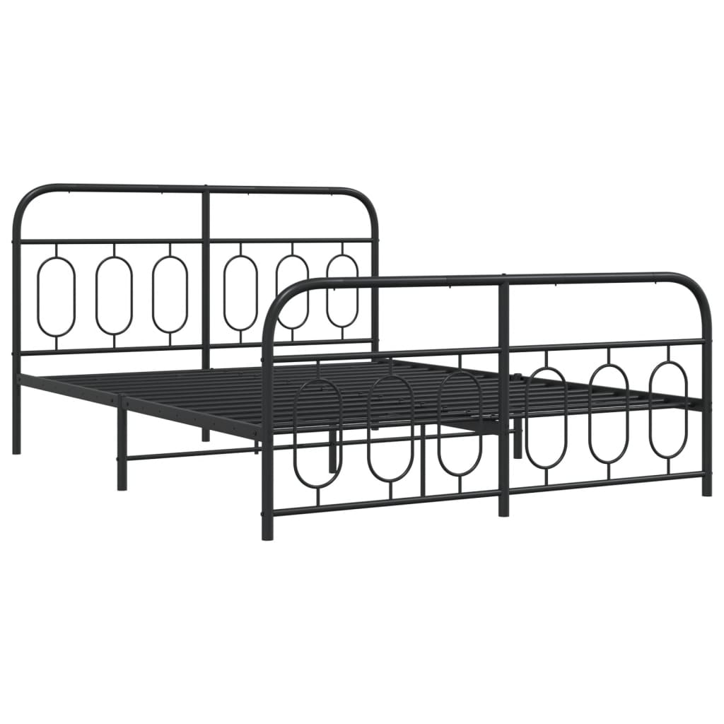 Metal Bed Frame with Headboard and Footboard Black 140x190 cm