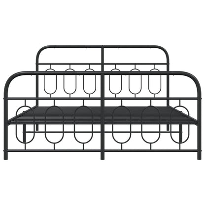 Metal Bed Frame with Headboard and Footboard Black 140x190 cm