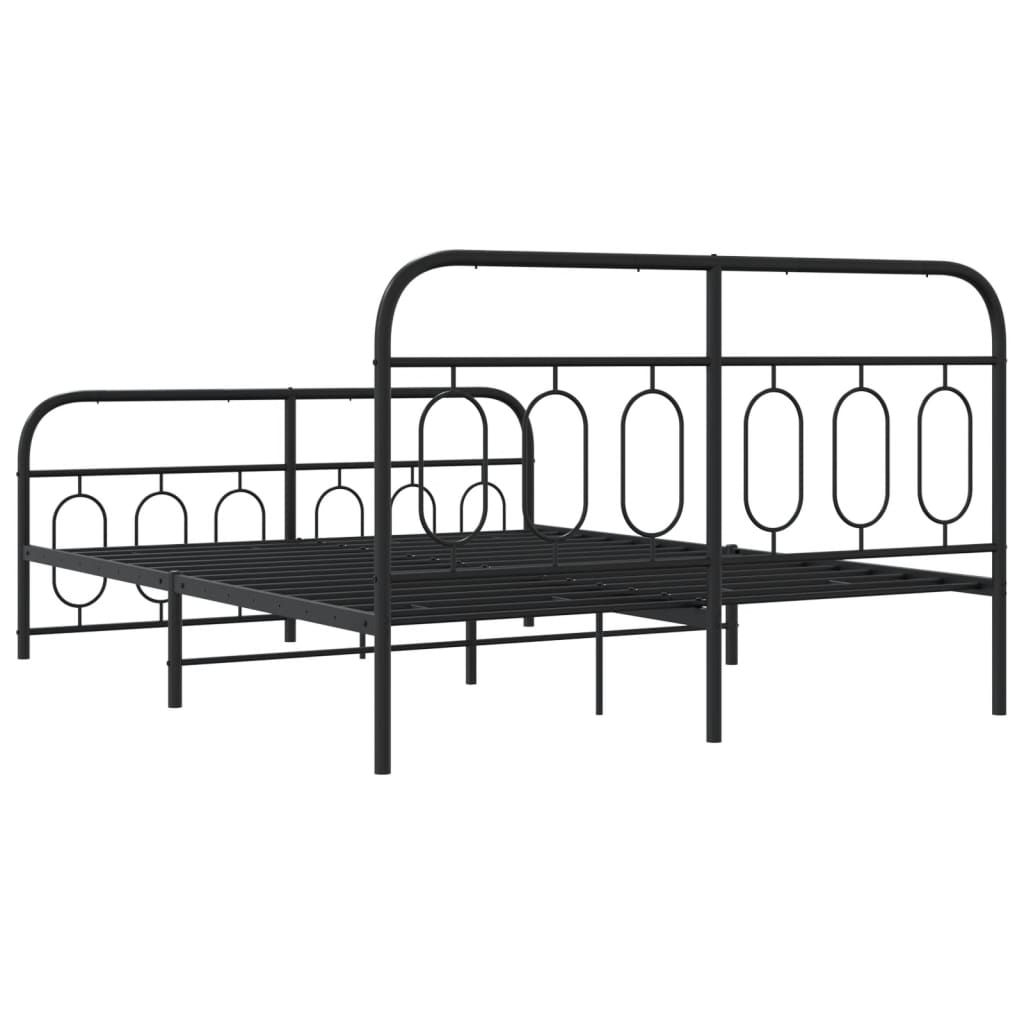 Metal Bed Frame with Headboard and Footboard Black 140x190 cm