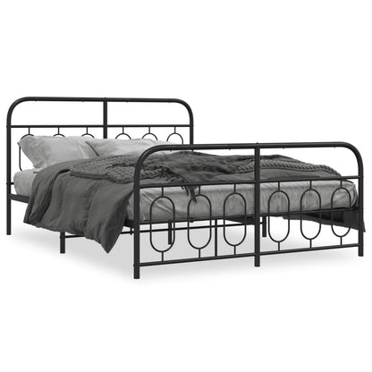 Metal Bed Frame with Headboard and Footboard Black 140x190 cm