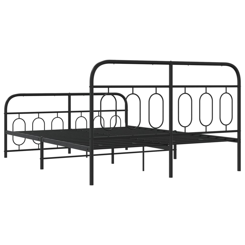 Metal Bed Frame with Headboard and Footboard Black 140x200 cm