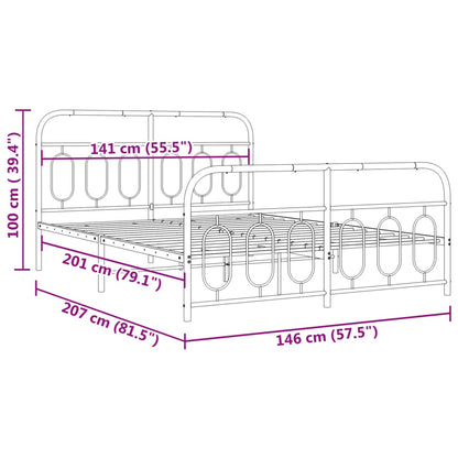 Metal Bed Frame with Headboard and Footboard Black 140x200 cm