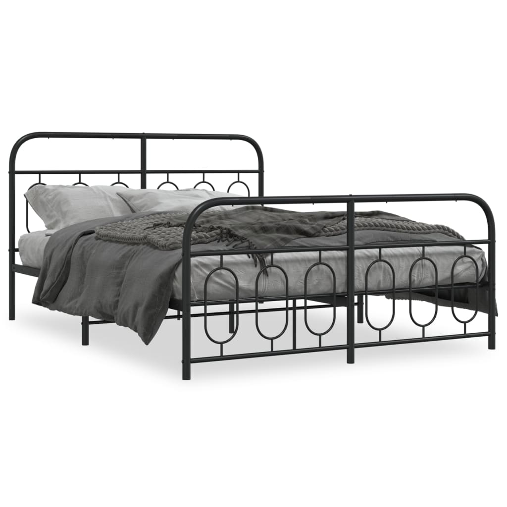 Metal Bed Frame with Headboard and Footboard Black 140x200 cm