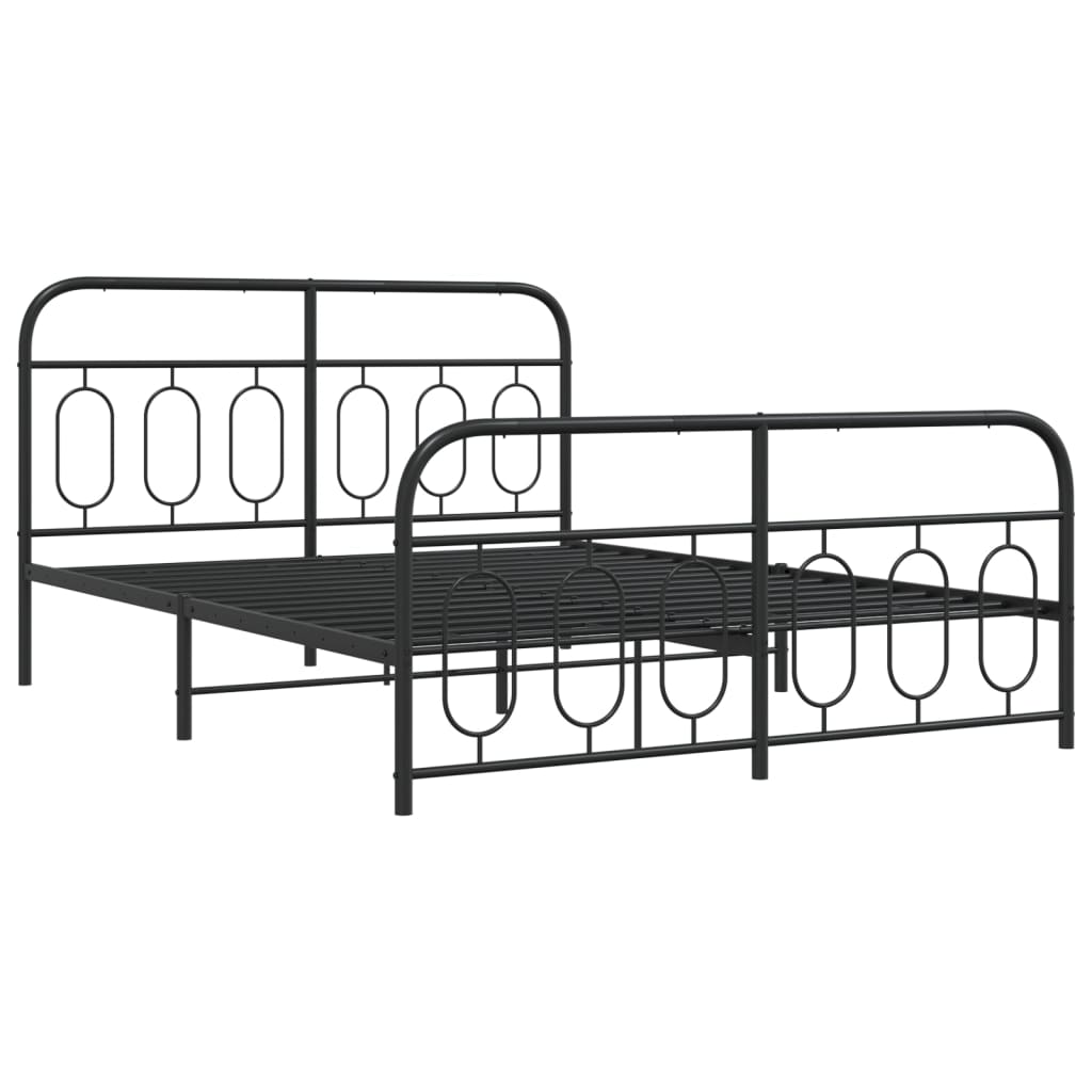 Metal Bed Frame with Headboard and Footboard Black 150x200 cm King Size