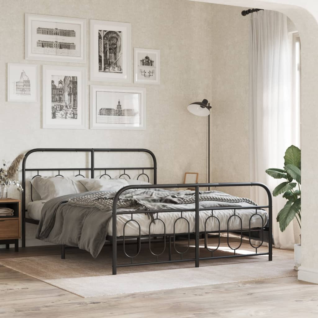 Metal Bed Frame with Headboard and Footboard Black 150x200 cm King Size