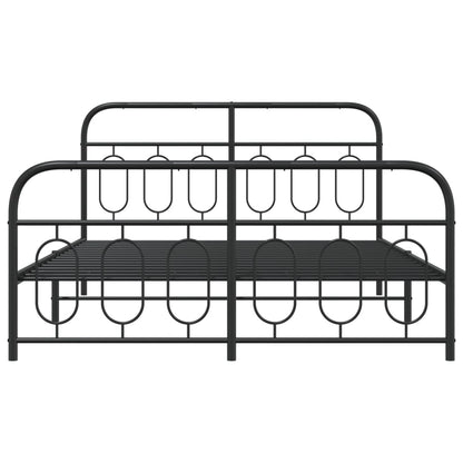 Metal Bed Frame with Headboard and Footboard Black 150x200 cm King Size