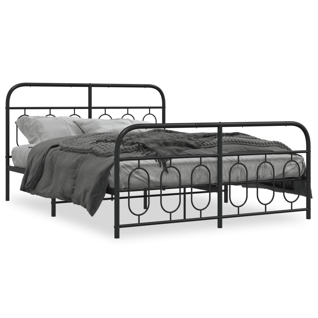 Metal Bed Frame with Headboard and Footboard Black 150x200 cm King Size