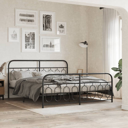 Metal Bed Frame with Headboard and Footboard Black 180x200 cm Super King