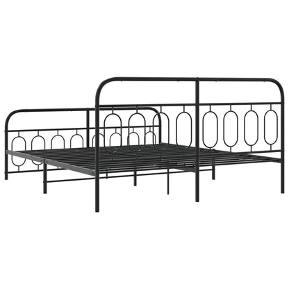 Metal Bed Frame with Headboard and Footboard Black 180x200 cm Super King