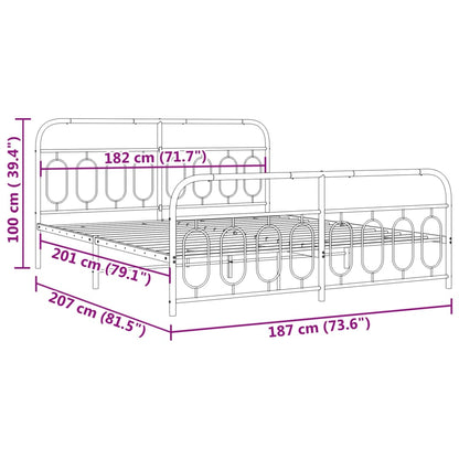 Metal Bed Frame with Headboard and Footboard Black 180x200 cm Super King