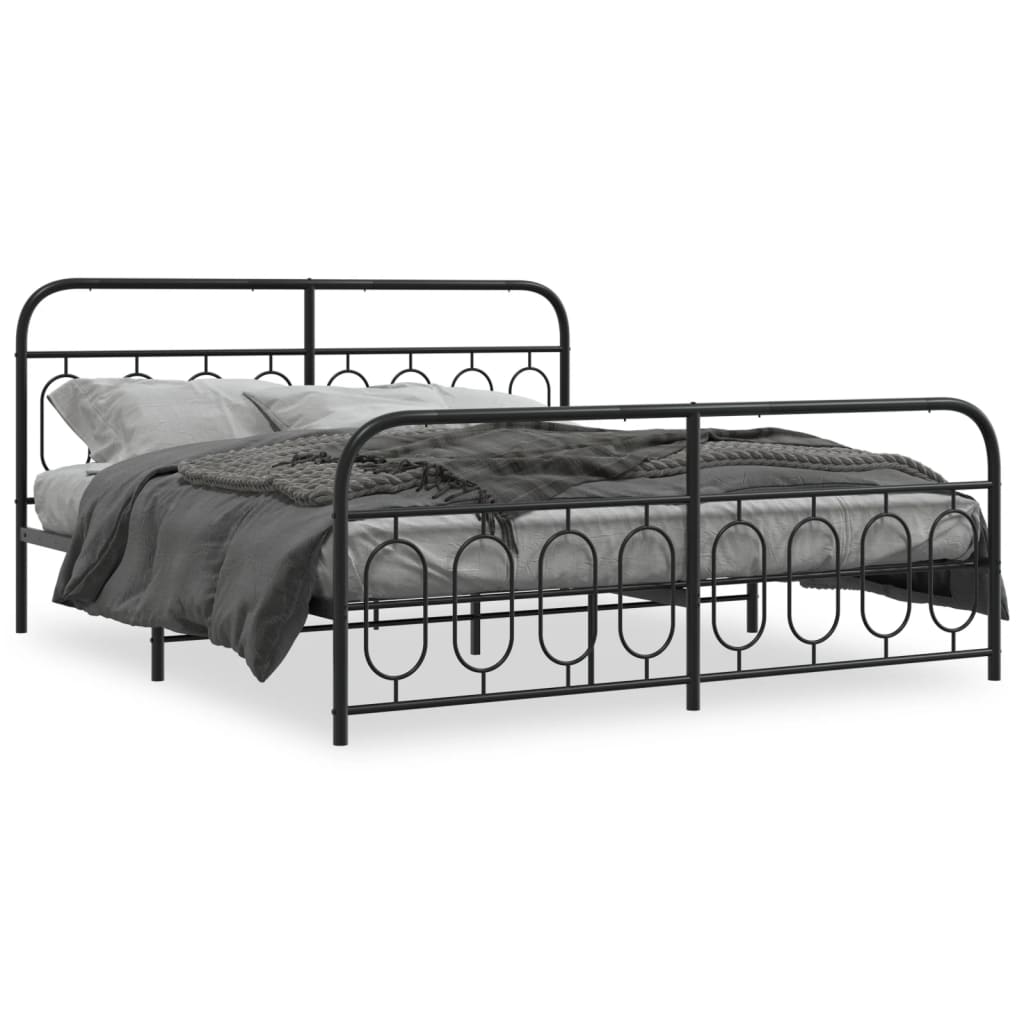 Metal Bed Frame with Headboard and Footboard Black 180x200 cm Super King