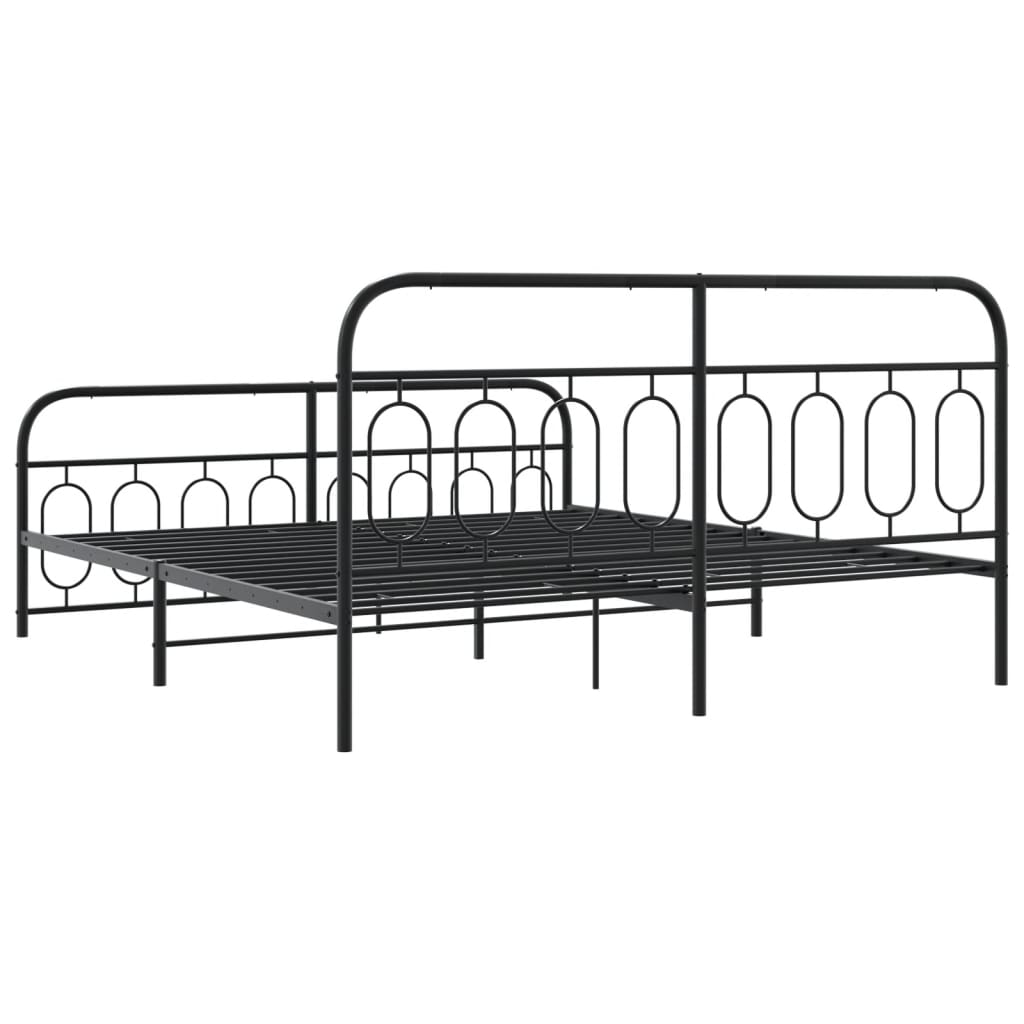 Metal Bed Frame with Headboard and Footboard Black 183x213 cm