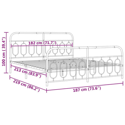 Metal Bed Frame with Headboard and Footboard Black 183x213 cm