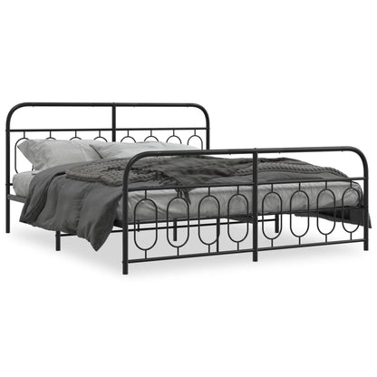 Metal Bed Frame with Headboard and Footboard Black 183x213 cm