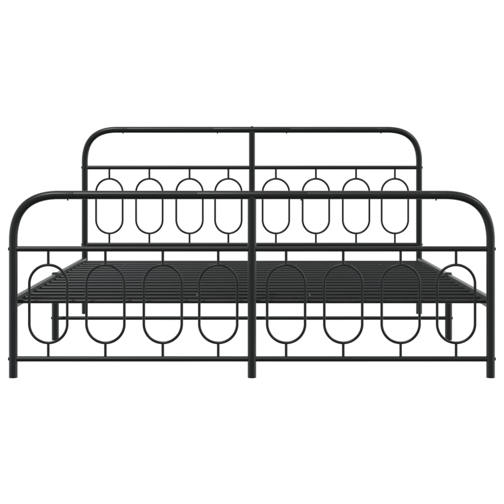 Metal Bed Frame with Headboard and Footboard Black 193x203 cm