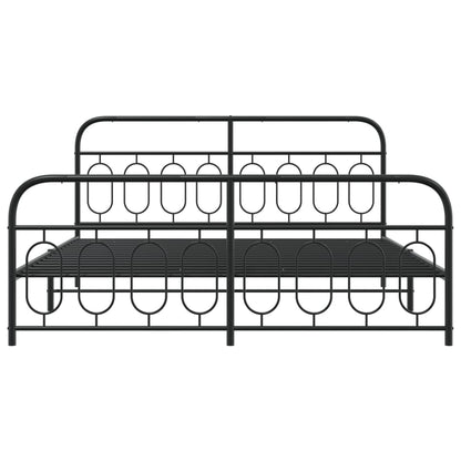 Metal Bed Frame with Headboard and Footboard Black 193x203 cm