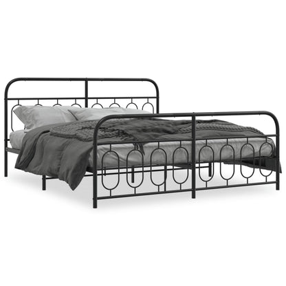 Metal Bed Frame with Headboard and Footboard Black 193x203 cm