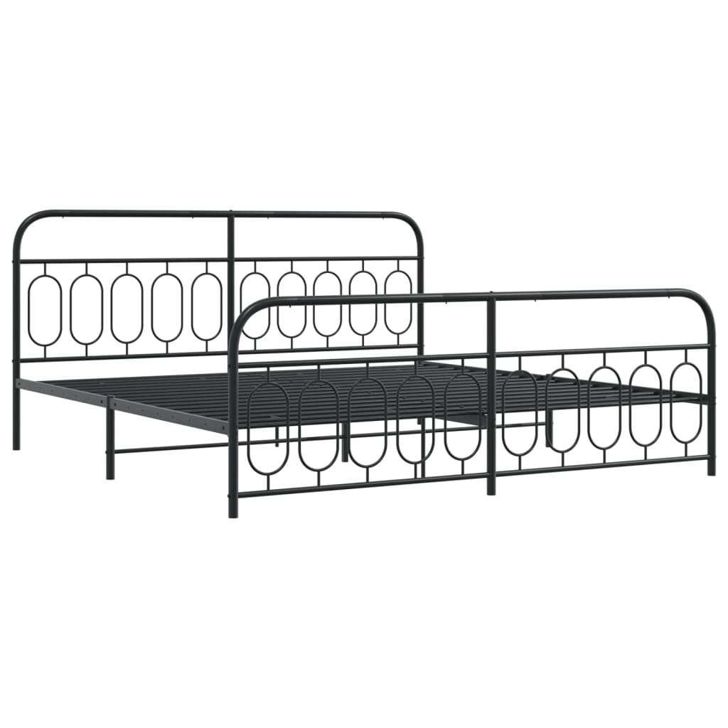 Metal Bed Frame with Headboard and Footboard Black 200x200 cm