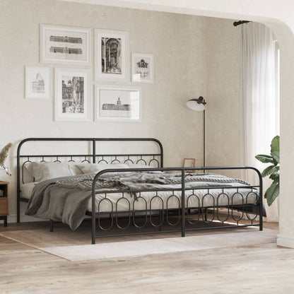 Metal Bed Frame with Headboard and Footboard Black 200x200 cm