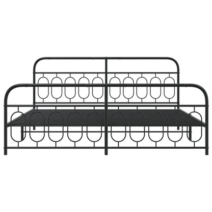 Metal Bed Frame with Headboard and Footboard Black 200x200 cm