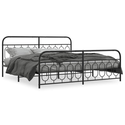 Metal Bed Frame with Headboard and Footboard Black 200x200 cm