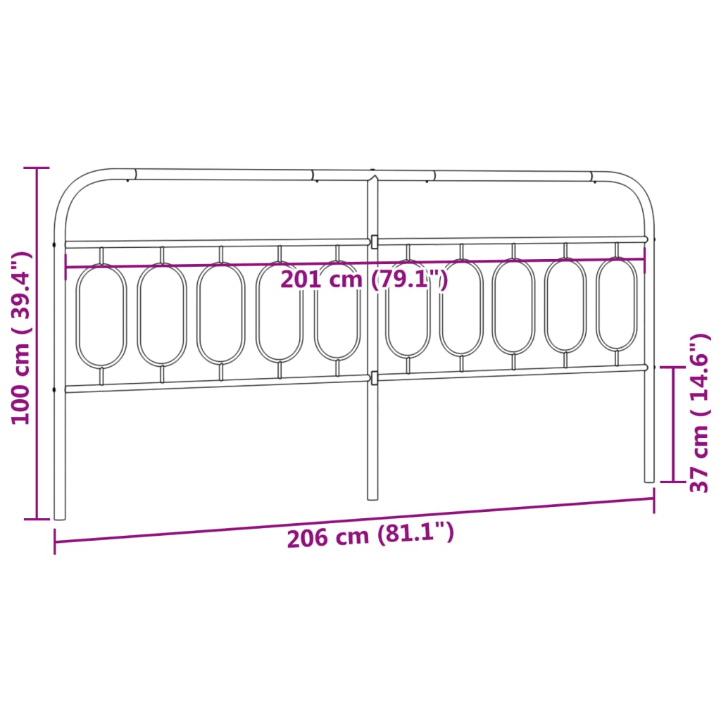 Metal Headboard Black 200 cm