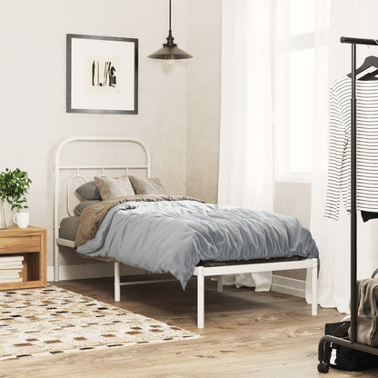 Metal Bed Frame with Headboard White 75x190 cm Small Single