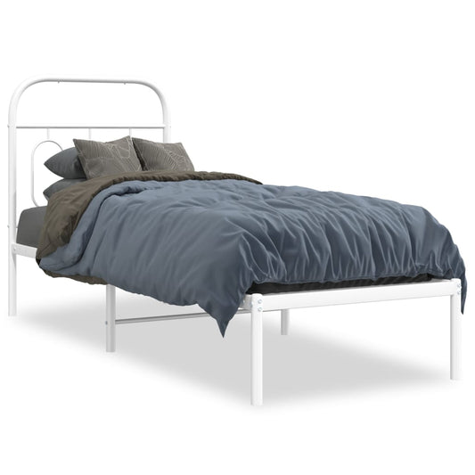 Metal Bed Frame with Headboard White 75x190 cm Small Single