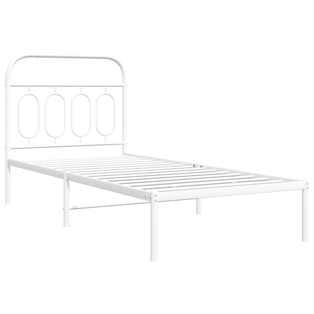 Metal Bed Frame with Headboard White 90x190 cm Single