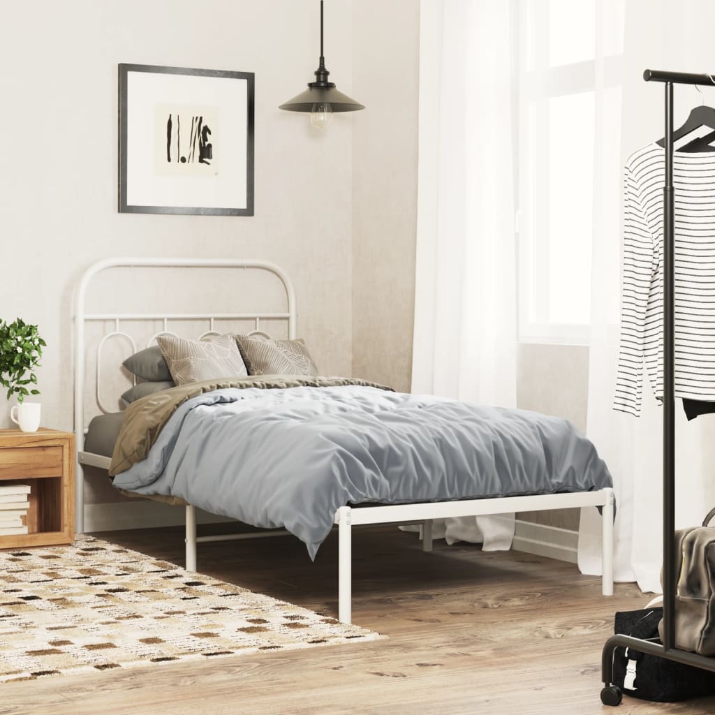 Metal Bed Frame with Headboard White 90x190 cm Single