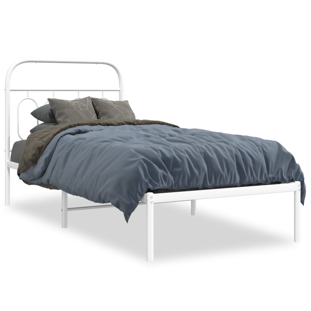 Metal Bed Frame with Headboard White 90x190 cm Single