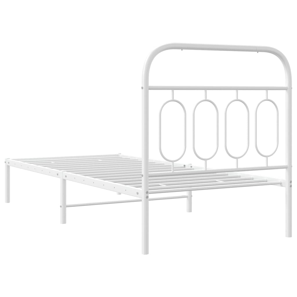 Metal Bed Frame with Headboard White 90x200 cm