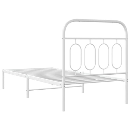 Metal Bed Frame with Headboard White 90x200 cm