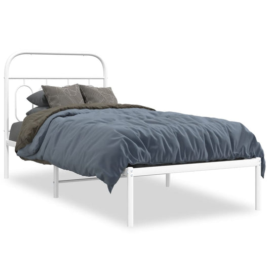 Metal Bed Frame with Headboard White 90x200 cm