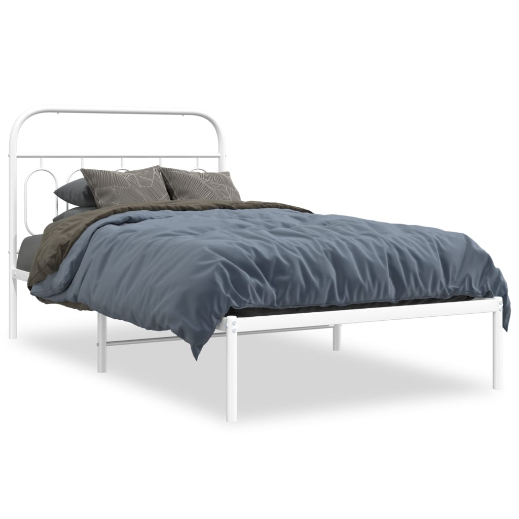 Metal Bed Frame without Mattress with Headboard White 100x190 cm