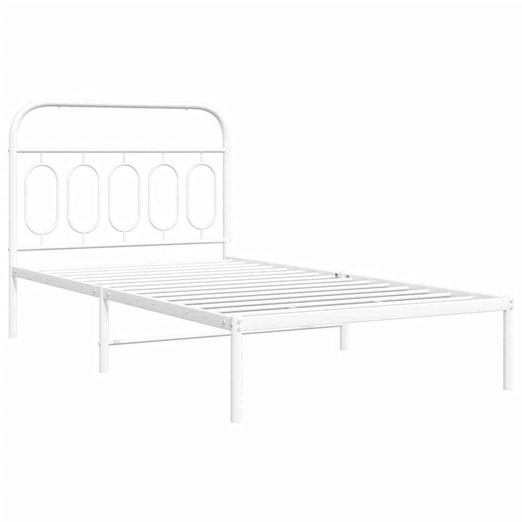 Metal Bed Frame without Mattress with Headboard White 100x190 cm