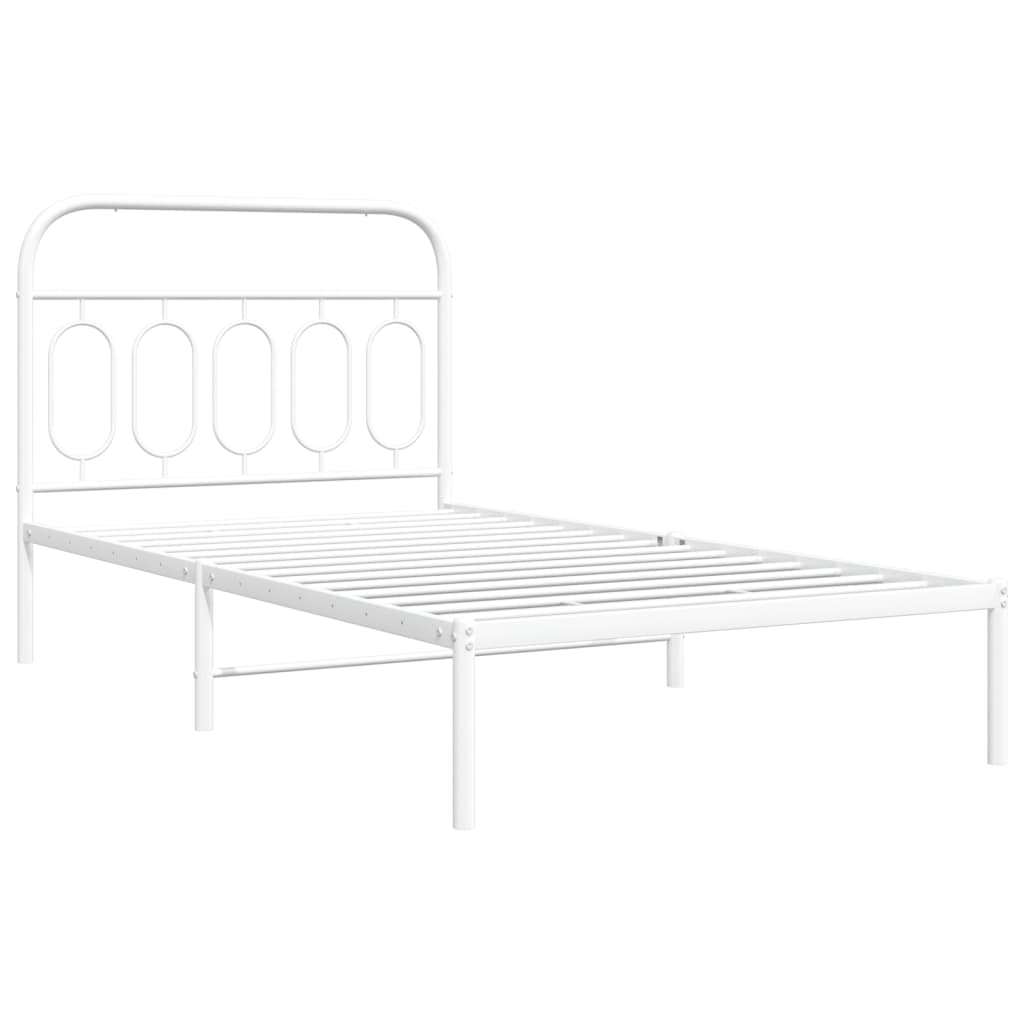 Metal Bed Frame with Headboard White 100x200 cm