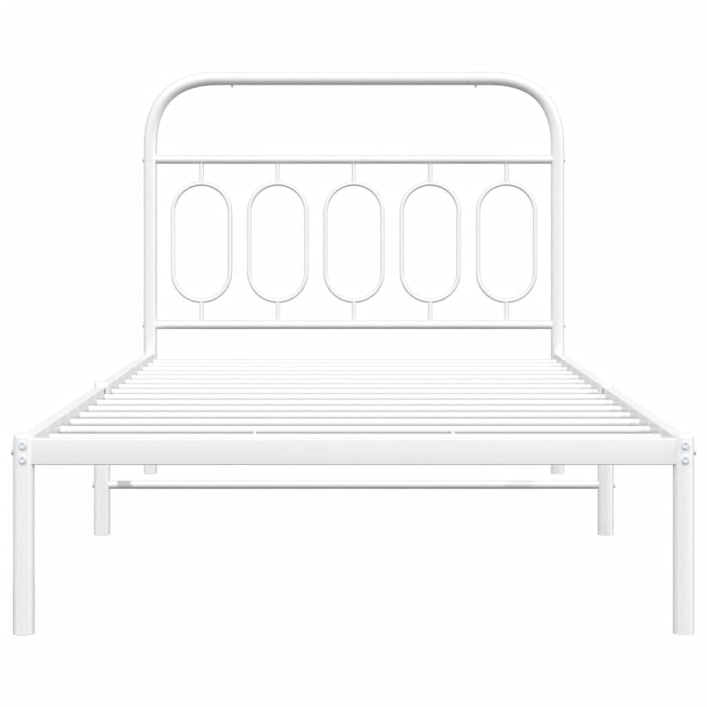 Metal Bed Frame with Headboard White 100x200 cm