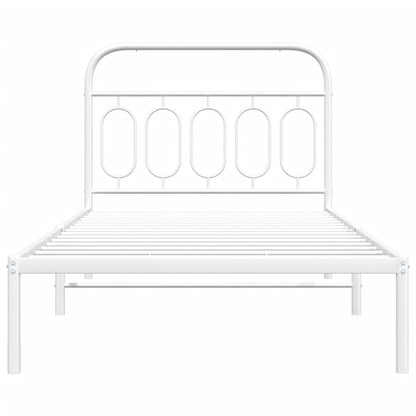 Metal Bed Frame with Headboard White 100x200 cm